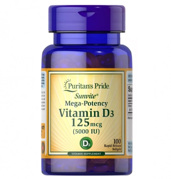 Vitamina D3 5.000IU, 100 Capsulas, Puritans Pride