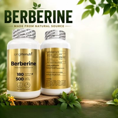 Berberina 500mg, Metabolismo, Energia e Equilíbrio do Organismo, 180 Cápsulas, Long Life Nutri