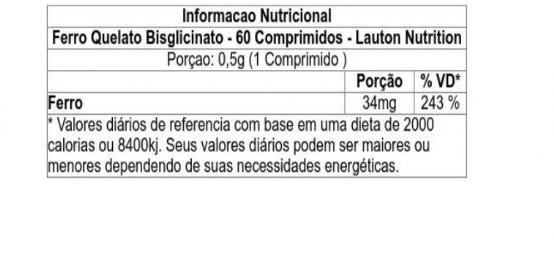 Ferro Quelato Bisglicinato, 34mg, 60 Comprimidos, Lauton Nutrition