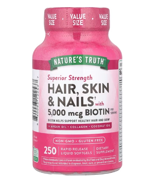 Hair Skin Nail, Cabelo, Pele e Unha com Biotina 5000mcg, 250 Cápsulas, Nature's Truth