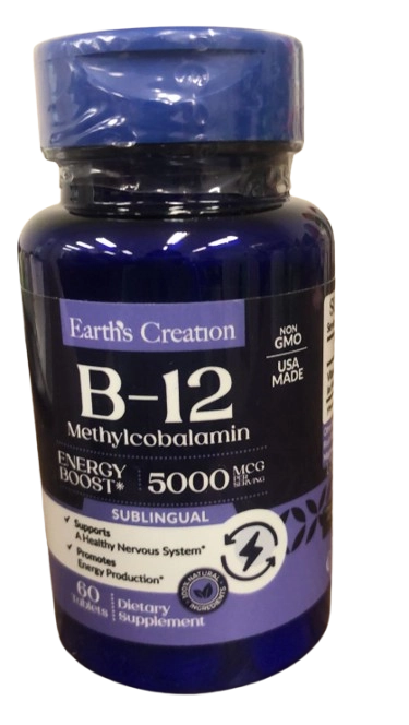 Vitamina B12, 5000mcg, 60 Tablets, Earth's Creation