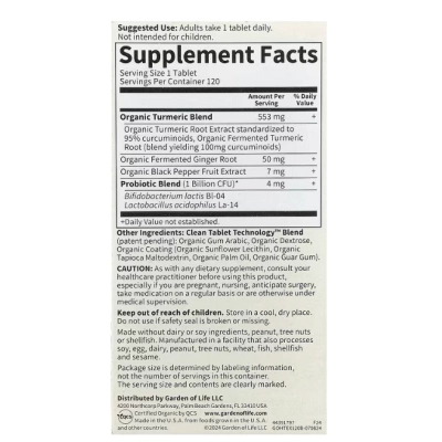 Turmeric Blend 553mg Cúrcuma, Resposta Inflamatória, 120 Comprimidos, Garden of Life