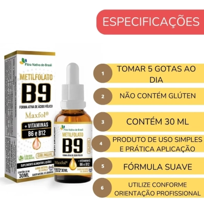 Metilfolato B9 + Vitaminas B6 e B12, 30ml, Flora Nativa