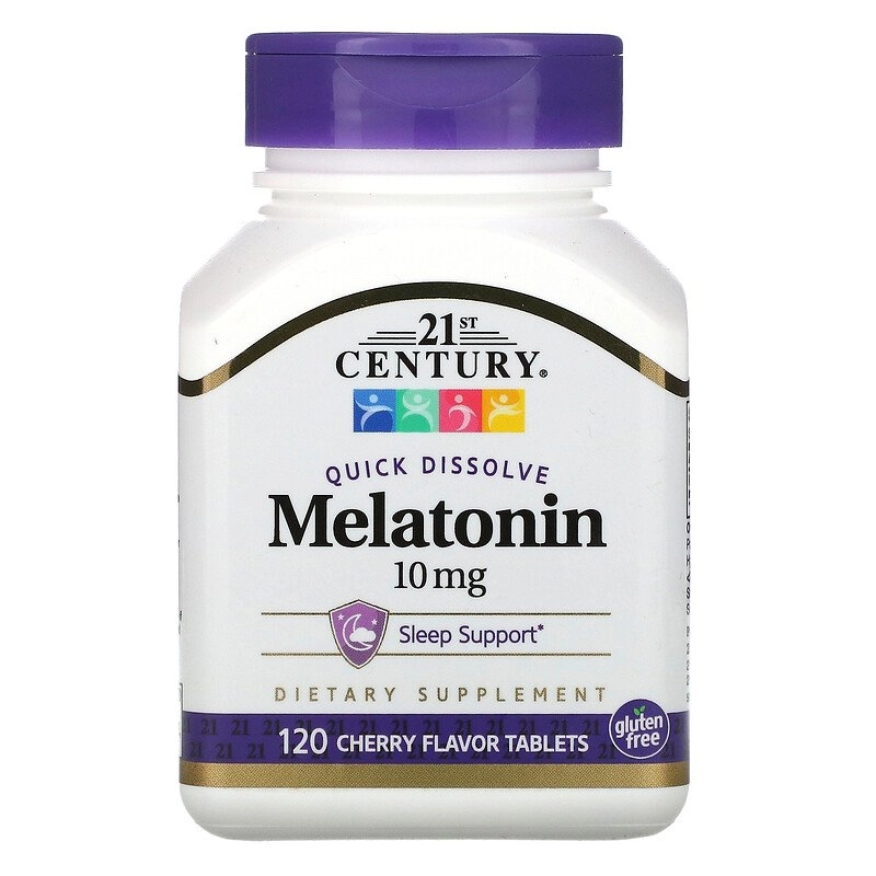 Melatonina 10mg, Rápida Dissolução, 120 Comprimidos Sabor Cereja, 21st Century