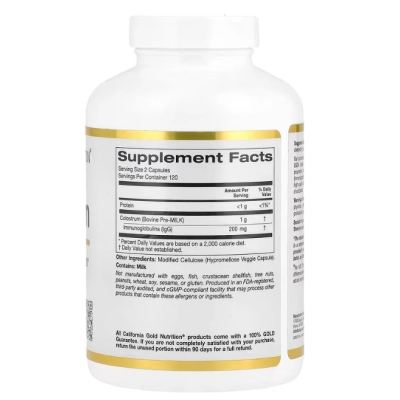 Colostro com 20% IgG e Imunoglobulinas, 240 Cápsulas, California Gold Nutrition