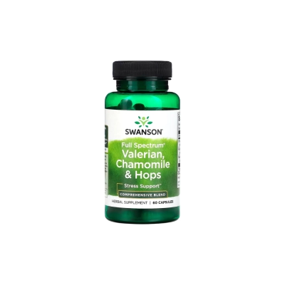 Full Spectrum Valerian Chamomile &amp; Hops Stress Support, 250Mg, 60 Cápsulas, Swanson