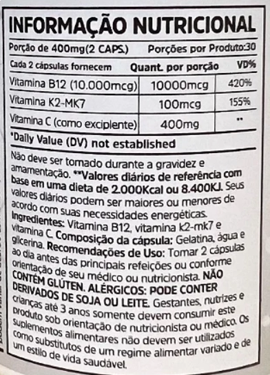 Vitamina B12 + Vitamina K2-Mk7, 350mg, 60 Softgels, Sunfood