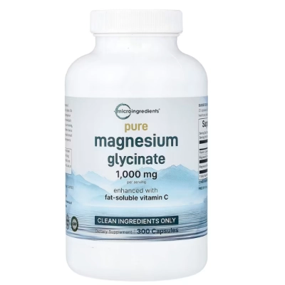 Glicinato de Magnésio Puro com Vitamina C, 300 Cápsulas, Micro Ingredients