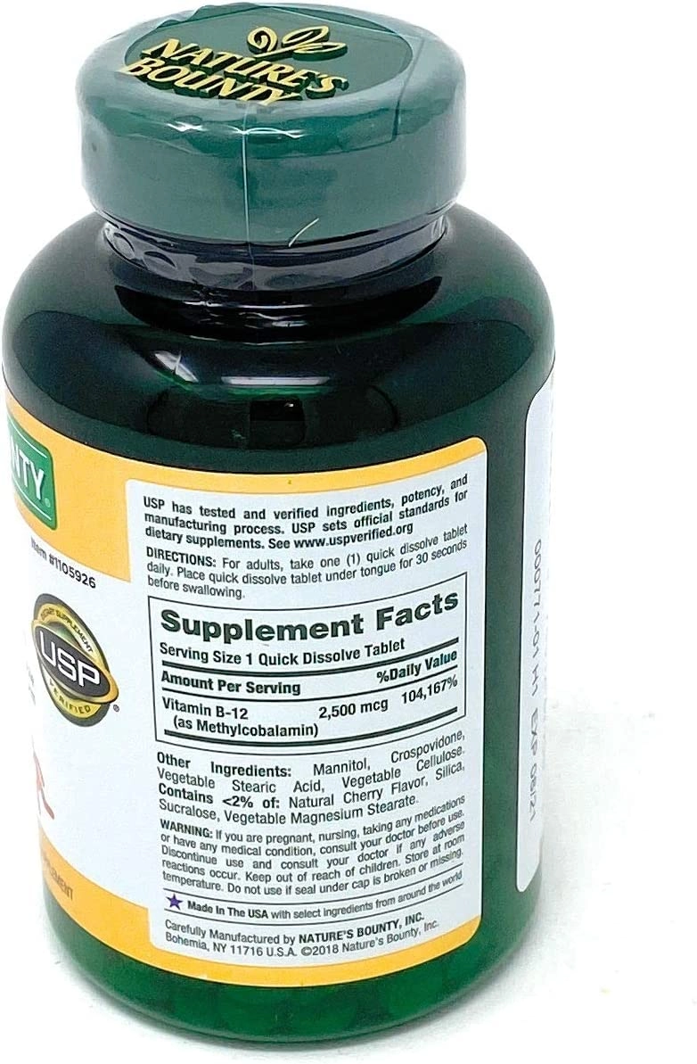Vitamina B-12, 2500mcg, 300 Comprimidos sublingual, Natures Bounty