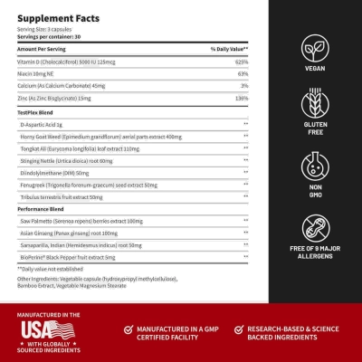 Suplemento para Suporte à Vitalidade Masculina, Energia, Resistência e Performance Física, 90 Cápsulas, Snap Supplements
