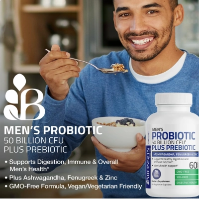 Probiótico Masculino 50 Bilhões UFC, com Prebiótico, Ashwagandha, Feno-grego e Zinco, 60 Cápsulas, Bronson 