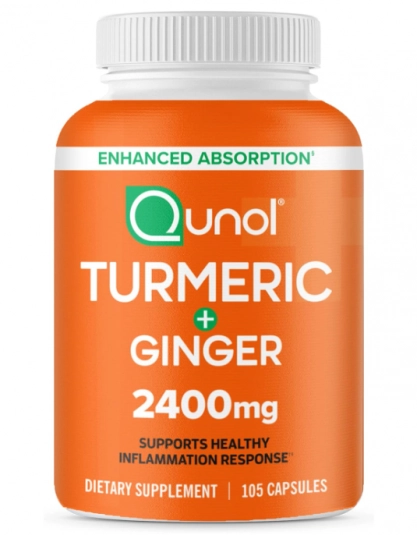 Cúrcuma 2400mg e Gengibre 150mg, Com Pimenta preta, Suporte para articulações, 105 Cápsulas, Qunol