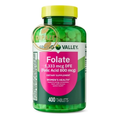 Folate DFE 1.333 mcg, Ácido Fólico 800mcg, 400 comprimidos, Spring Valley