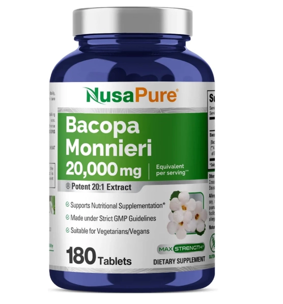 Bacopa Monnieri 20000mg, 180 Comprimidos, NusaPure