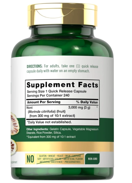 Noni, Amoreira indiana, 3000mg, 240 Cápsulas, Carlyle