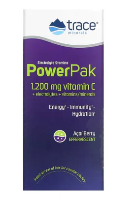Electrolyte Stamina PowerPak, 30 Pacotes, 5,2g Cada Sabor  Açaí Berry, Trace Minerals