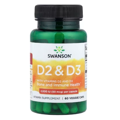 Vitaminas D2 &amp; D3, 60 Veggie Cápsulas, Swanson