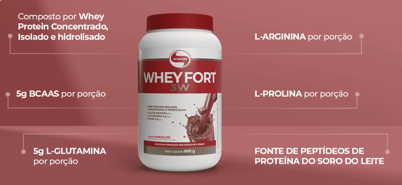 Whey Fort 3w, Sabor Baunilha, 900g, Vitafor