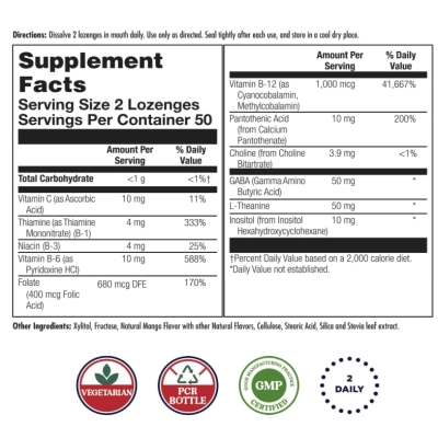 GABA L-Theanine Stress B, para Alívio do Estresse,  100 Pastilhas Sabor Manga e Tangerina, KAL