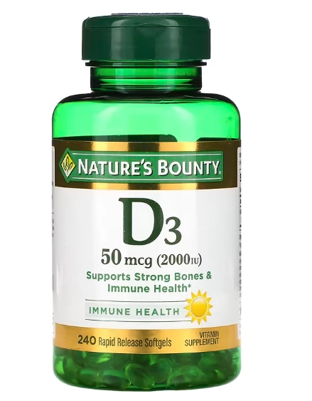 Vitamina D3, 50mcg 2.000UI, 240 cápsulas, Nature's Bounty