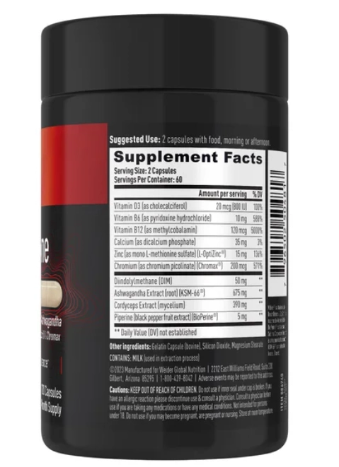 Testosterone Support, Ashwagandha e Peperine, 120 Capsulas,  Weider Prime