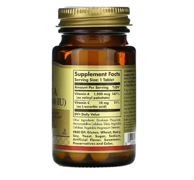 Vitamina A, 1.500mcg, 5.000 UI, 100 comprimidos, Solgar