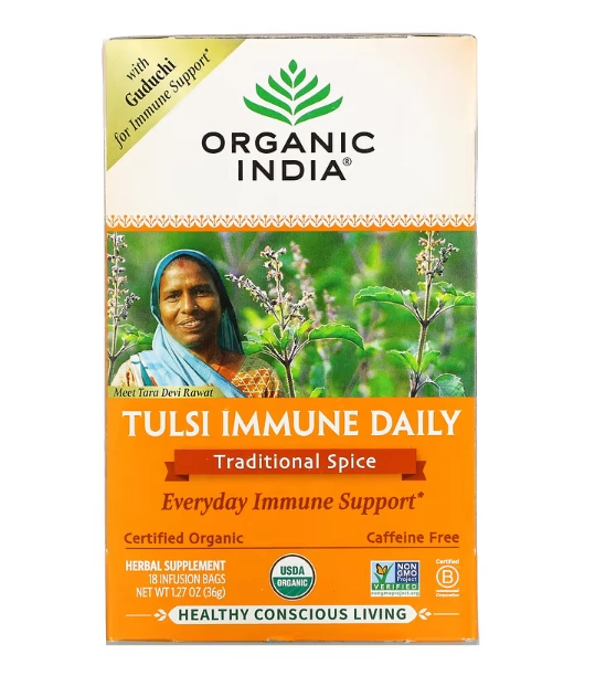 Chá Suporte Imunológico, Tulsi Immune, Sem Cafeína, 18 Saches, Organic India, Sabores