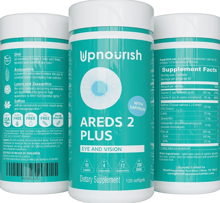 Areds 2 Plus, Vitaminas para os Olhos Senior, Alívio da Cansaço Ocular e Saúde Ocular, 120 Cápsulas, UpNourish