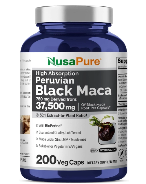 Black Maca Root, 750mg, 200 Cápsulas, NusaPure