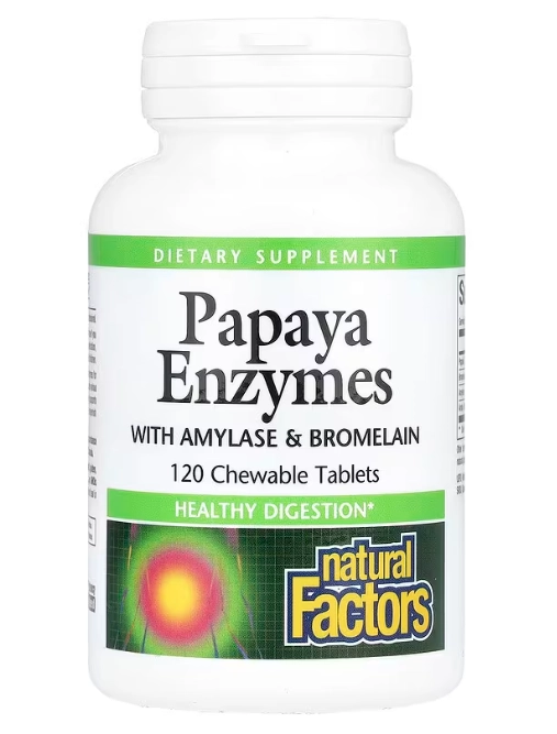 Papaya Enzymes, Enzimas de Mamão Papaia com Amilase e Bromelina, 120 Comprimidos Mastigáveis, Natural Factors