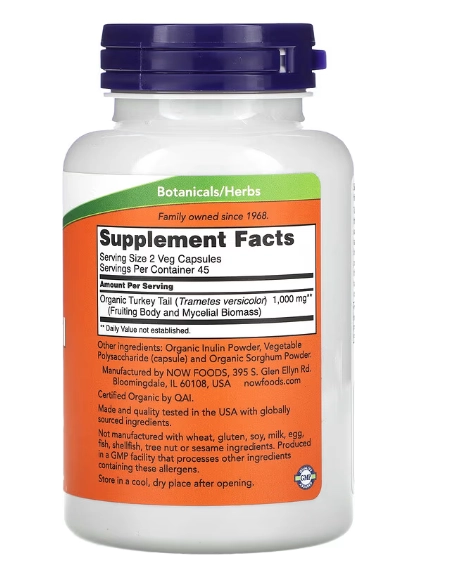 Turkey Tail Mushroom, 500mg, 90 Cápsulas, Now