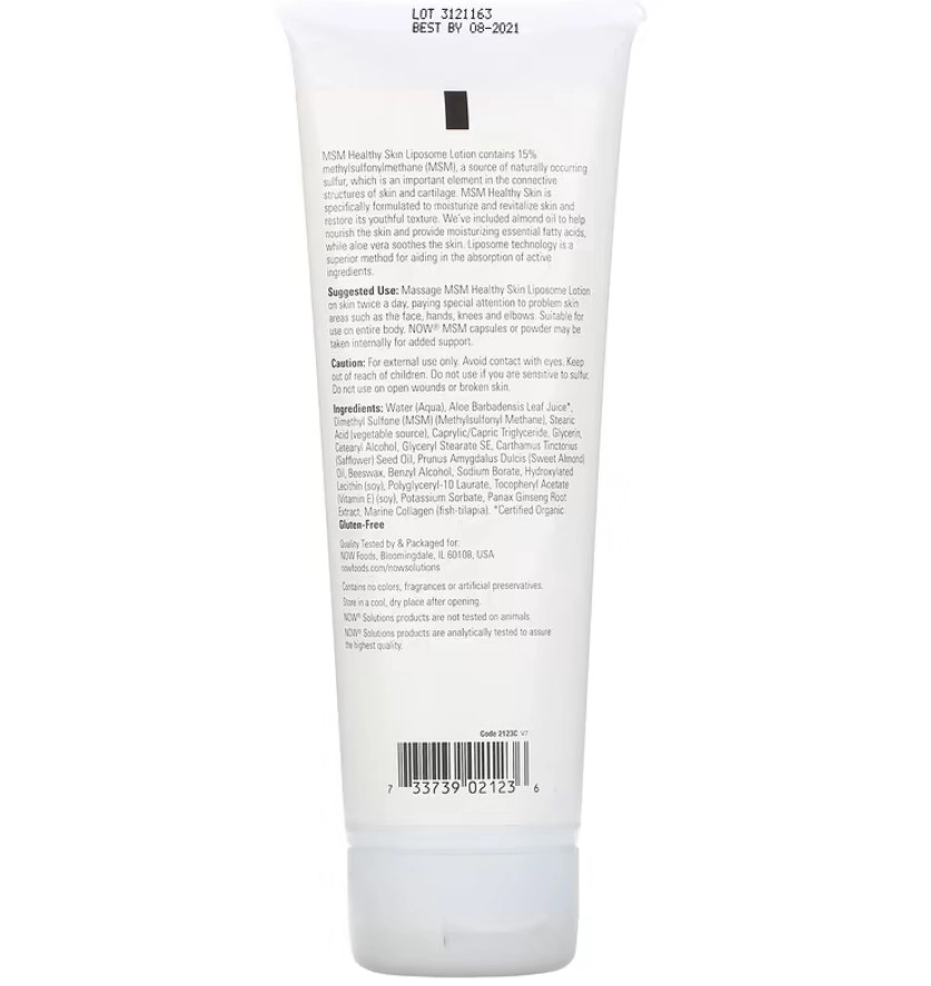 Loção Lipossômica, MSM Pele Saudável, 237 ml, Now