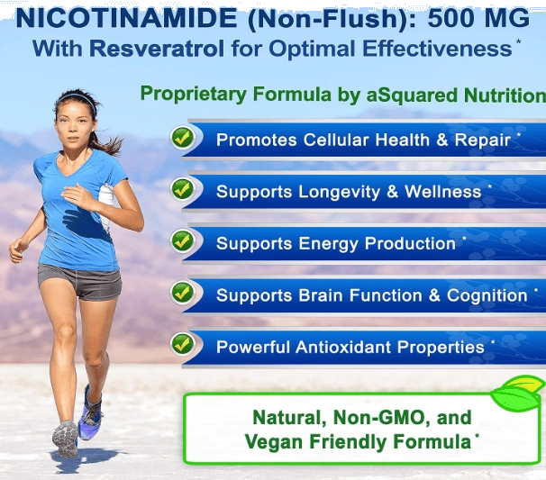 Nicotinamida com Resveratrol, Com Vitamina B3 500mg, 120 cápsulas, aSquared Nutrition