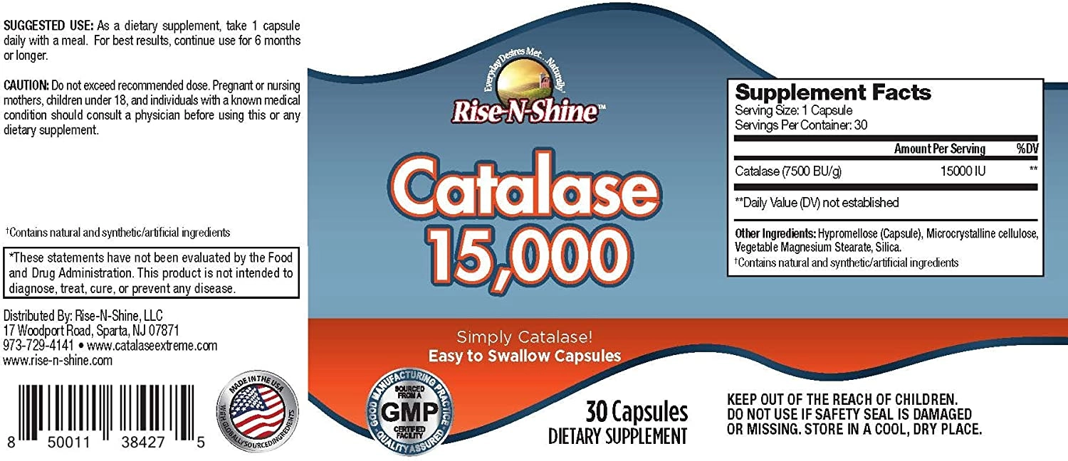 Catalase 15000UI, 30 cápsulas, Rise N Shine
