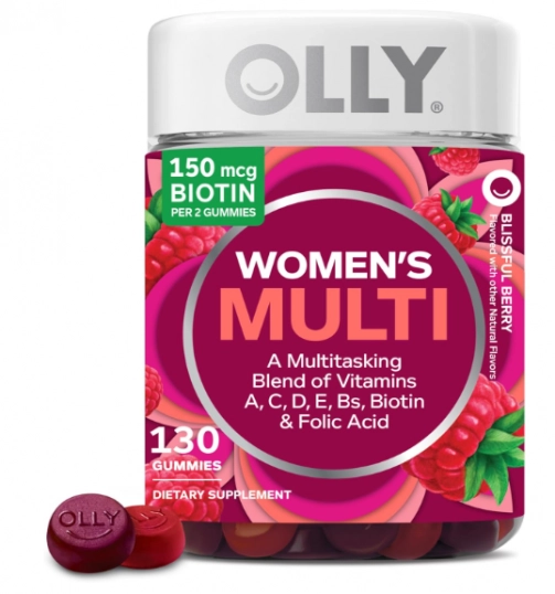 Multivitamínico feminino com Vitaminas A, D, C, E, Biotina, Ácido Fólico, 130 Gomas, OLLY