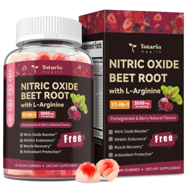 Nitric Oxide Booster Beet Root 17 em 1, Beterraba com L-arginina, L-citrulina e Romã, 60 Gomas, Totaria Health