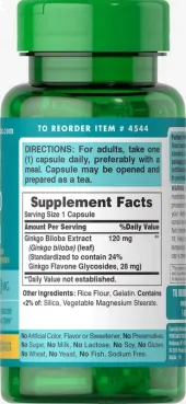 Ginkgo Biloba, 120mg, 100 Cápsulas, Puritan's Pride