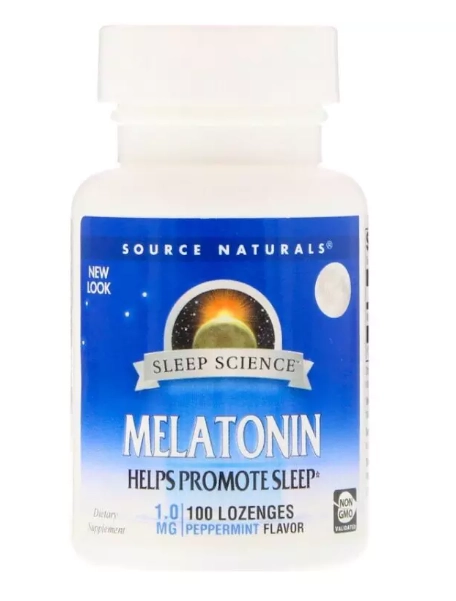 Melatonina 1mg, 100 Pastilhas Sublingual, Sabor Peppermint, Source Naturals