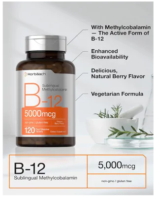 Vitamina B12 Metilcobalamina, 120 comprimidos sublingual, Horbaach