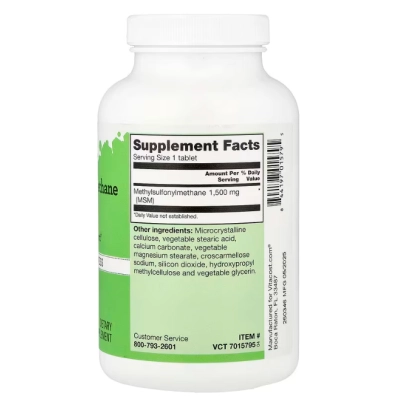 MSM 1500mg Methylsulfonylmethane, 120 Comprimidos, Vitacost