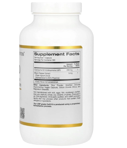Coenzima CoQ10 200mg, com Bioperine, 360 Cápsulas, California Gold Nutrition