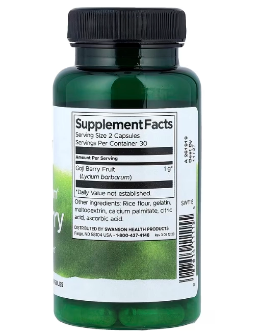 Goji Berry de Espectro Completo 500mg, 60 Cápsulas, Swanson