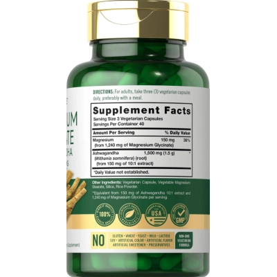 Complexo de Glicinato de Magnésio com Ashwagandha, 2740mg, 120 Cápsulas, Carlyle