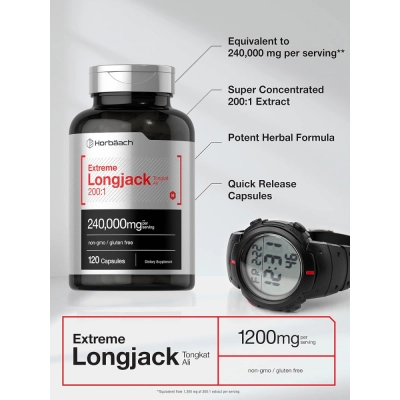 Extreme Longjack, 240,000mg, Fórmula de Testosterona, 120 cápsulas, Horbaach