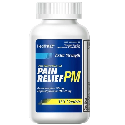 Pain Relief, Acetaminofeno 500mg e Diphenidramina 25mg, Alívio da Dor Extra Forte, 365 Comprimidos, HealthA2Z