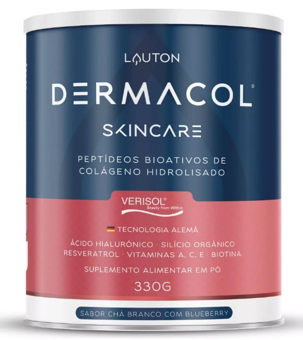 Dermacol Colágeno Hidrolisado Verisol, com Ácido Hialurônico, Sabor Chá Branco com BlueBerry, Lauton Nutrition
