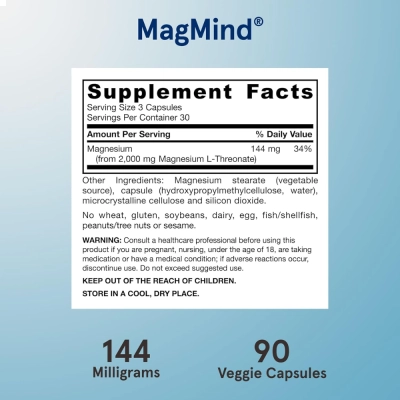 Magnésio L-Threonate (MagMind), 2mg, 90 Cápsulas, Jarrow Formulas