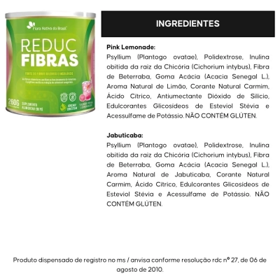 Reduc Fibras, Psyllium e Chicória, Sabores, 260g, Flora Nativa