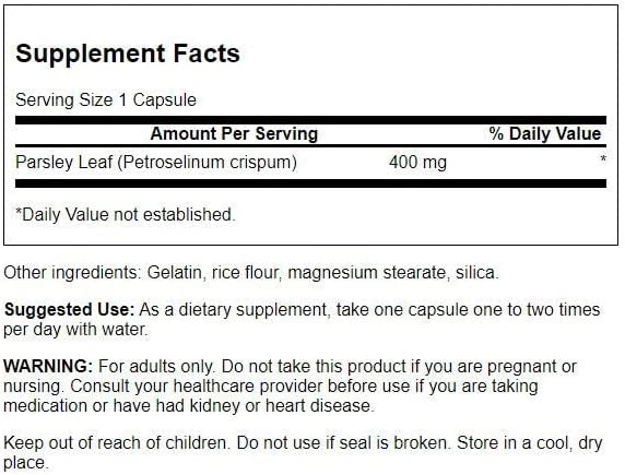 Folha de Salsa, Full Spectrum Parsley Leaf, 400mg 60 Cápsulas, Swanson