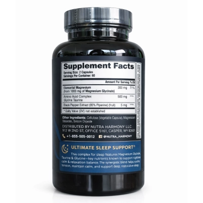 Glicinato de Magnésio, 1500mg para Sono e Relaxamento, 120 Cápsulas – Nutraharmony